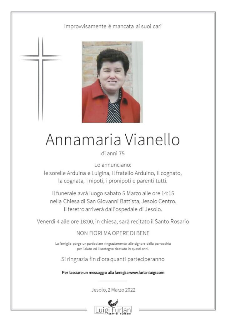 Necrologi Furlan Pompe Funebri - Annamaria Vianello